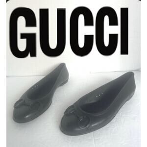Gucci Authentic Embossed Black Rubber Horsebit Slip On Ballet Flats Size 8